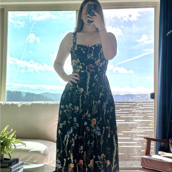 Floral Corset Midi Dress A-Line Wedding Guest Garden Party (Medium) - Picture 5 of 8